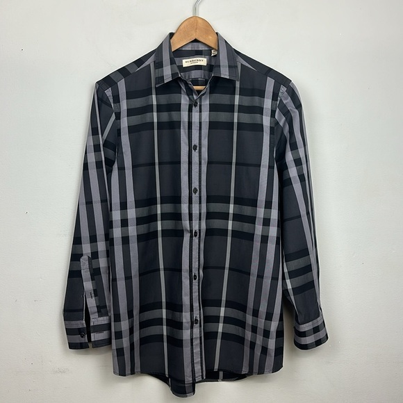 Burberry London Treyforth Charcoal Gray Check Button-Down Shirt Tailored Fit - Picture 5 of 17